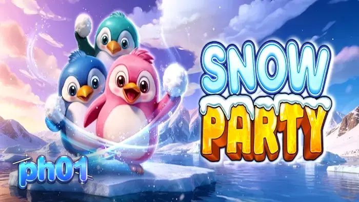 Makulay na disenyo ng Snow Party slot na may mga penguin at hayop sa dagat